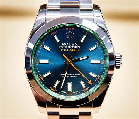 rolex milgauss blue second hand|Rolex Milgauss price used.